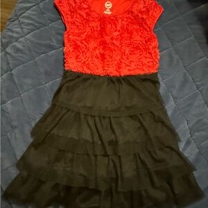 Wonder Nation Red Floral Top with Black Layered Dress